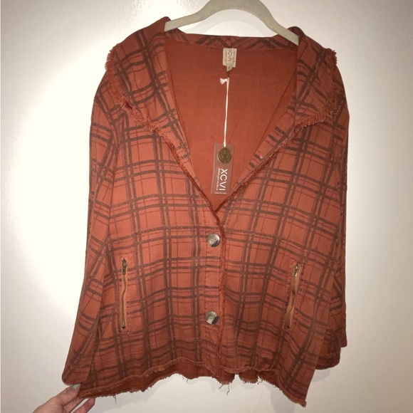 XCVI jacket/sweater in rust plaid. - Picture 1 of 11